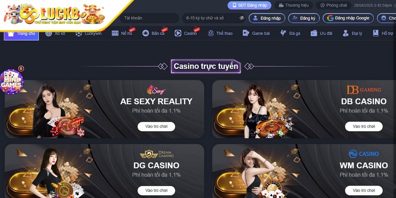 Truy cập link vào Luck8 bạn có thể thấy nhà cái có rất nhiều các sảnh game
